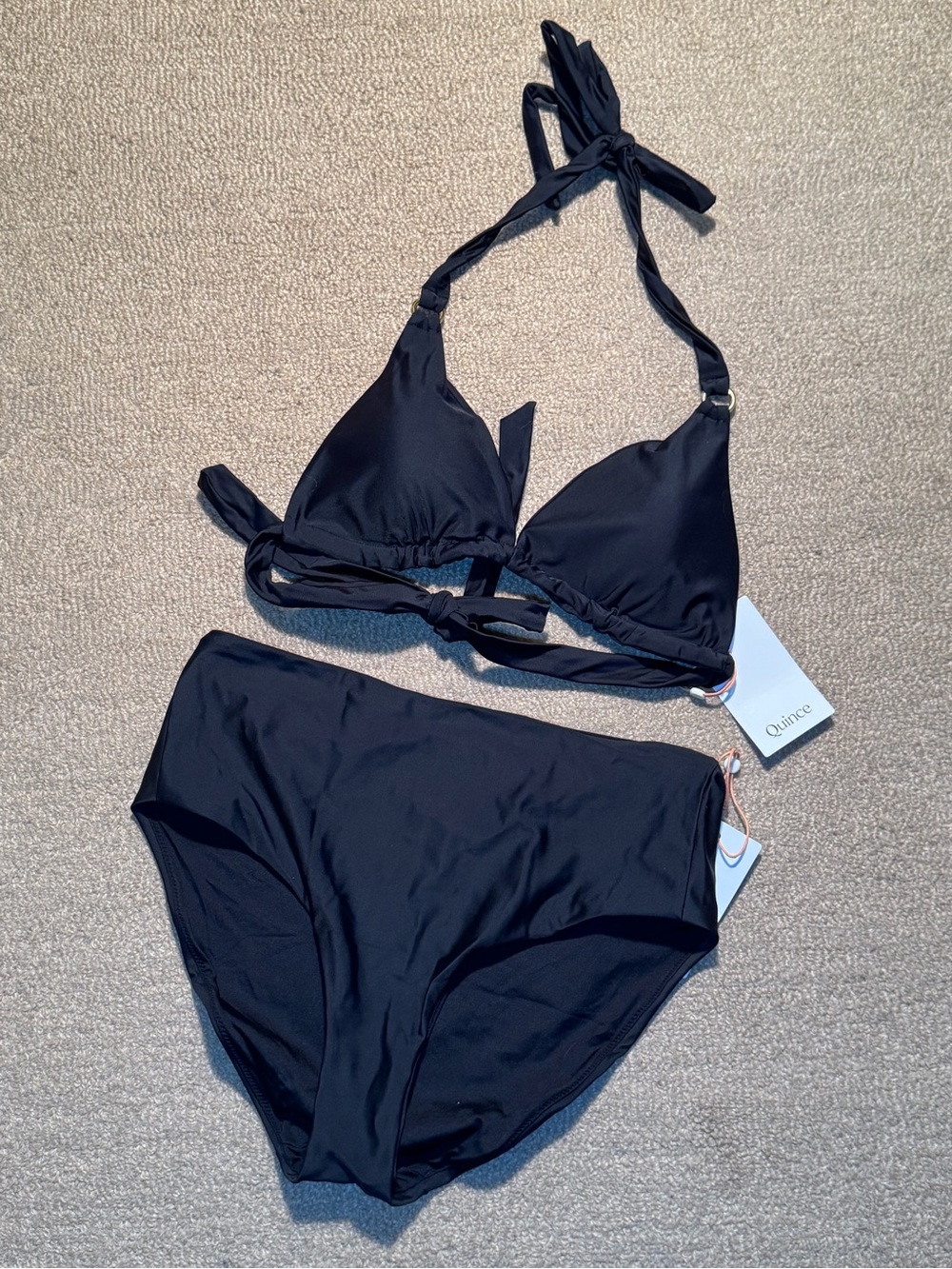 Quince Black High-Waist Triangle Bikini Set